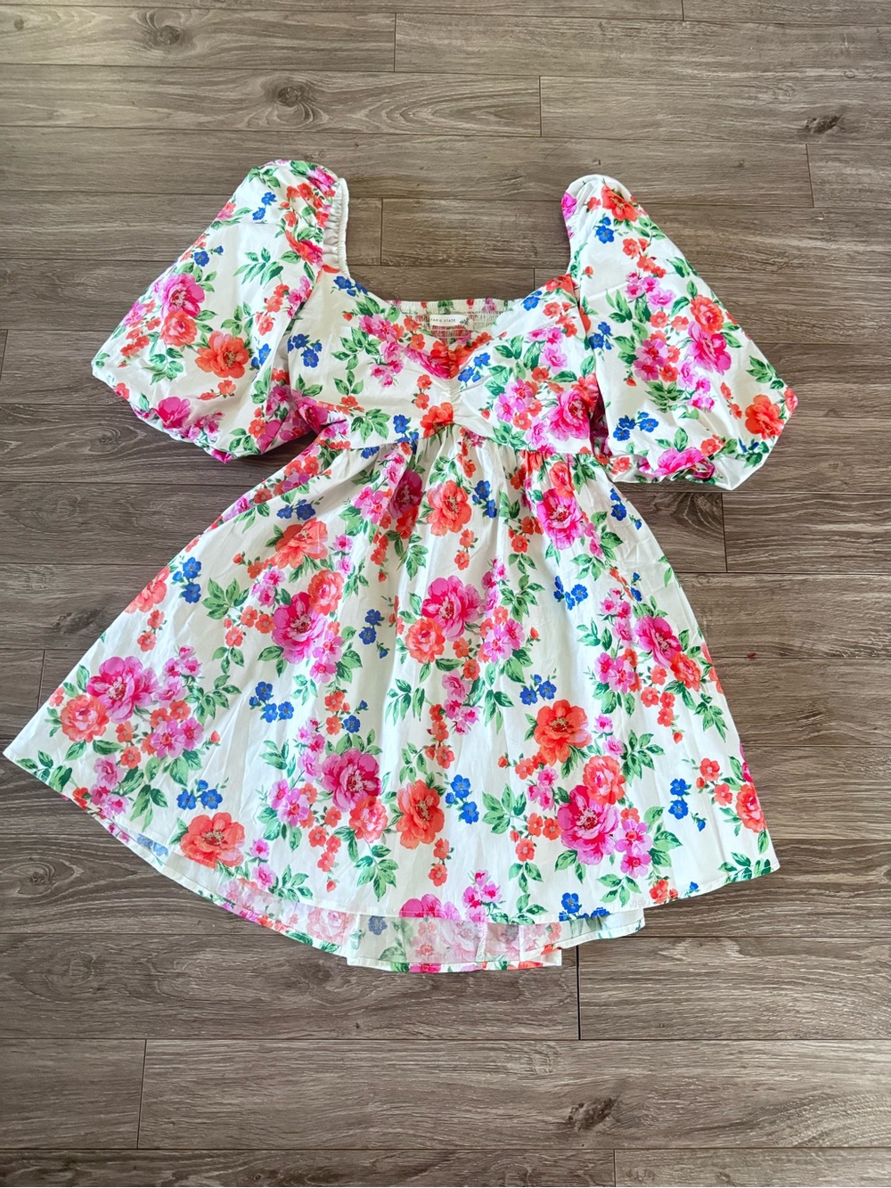 Altar'd State White Floral Backless Puff Sleeve Dress